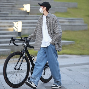 美式高街新款阔腿裤潮流春秋季复古宽松直筒牛仔裤男图片