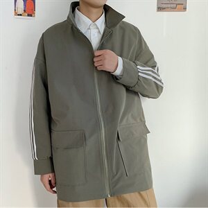 20港风新款男女情侣三条杠夹克领宽松上衣风衣外套504-W2024-P70图片