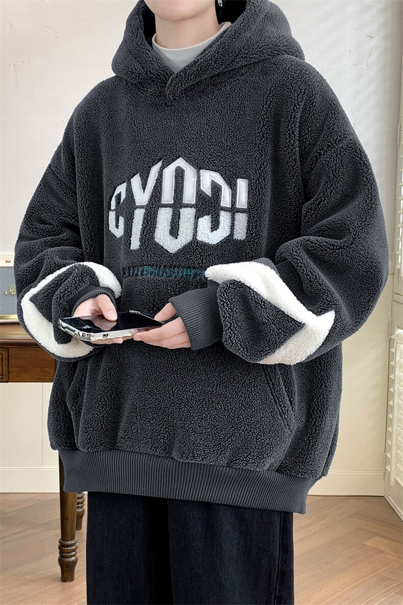 2023秋冬羊羔绒保暖上衣潮加绒连帽卫衣外套男女983-P90控价128,男装卫衣,电商A441-1