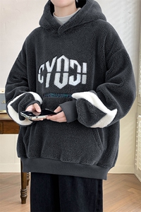 2023秋冬羊羔绒保暖上衣潮加绒连帽卫衣外套男女 983-P90 控价128图片