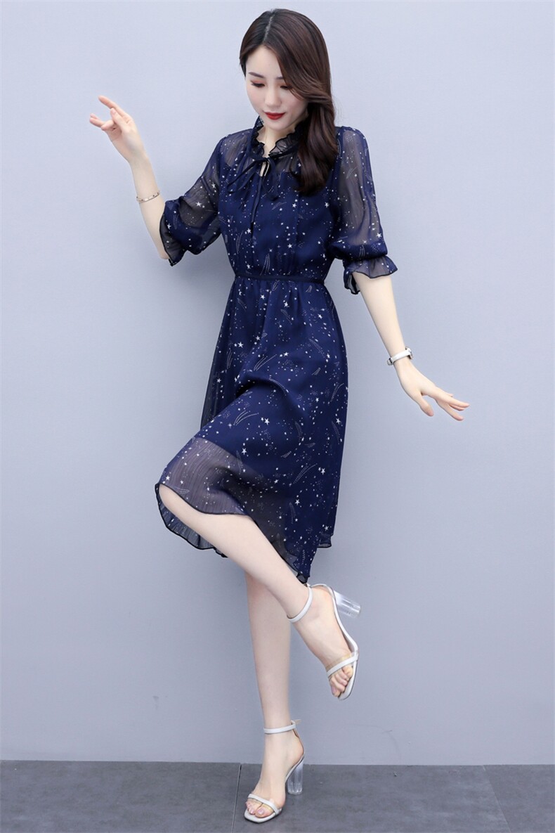 碎花2021年夏季系带时尚气质中长款百搭韩版优雅连衣裙,女装连衣裙,瑶迪依秀