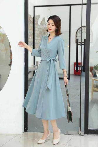 现货秋季新款纯色气质连衣裙，女装连衣裙，千禾木