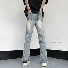 B221美式ins高街暗黑小众喷墨拉链破洞牛仔裤LK23085-P65控88，男装牛仔裤，电商B221