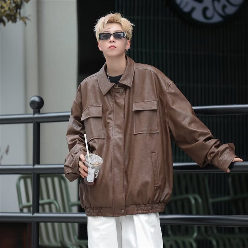 春秋机车服皮衣男原PU好皮双层气春季男青年痞帅皮夹克外套 W9287图片