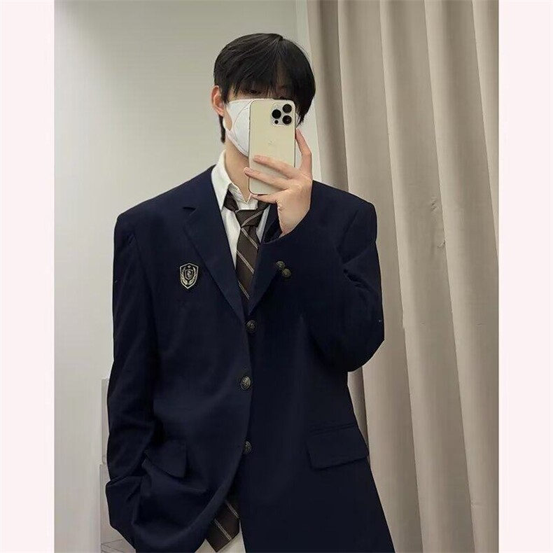 日系学院风dk制服西服套装宽松痞帅春秋季jk学生班服徽章西服外套图片