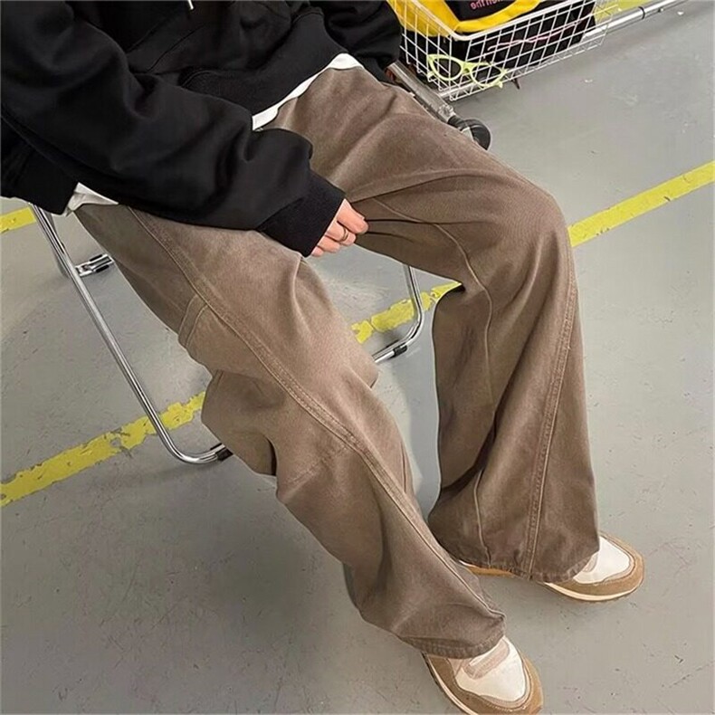 美式复古高街牛仔裤男春秋季潮牌小众美拉德棕色直筒cleanfit长裤,男装牛仔裤,星座506A
