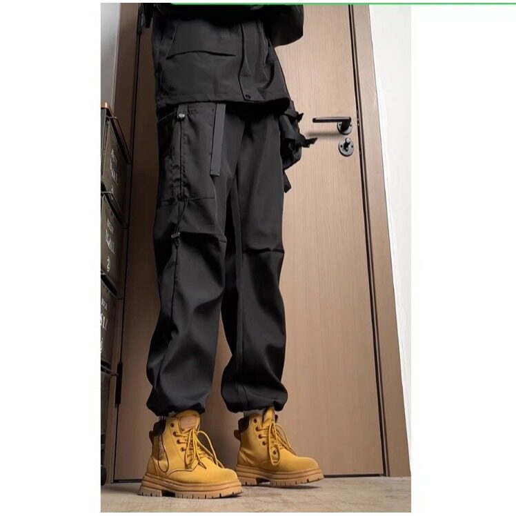 潮休闲裤子加长版高个子男款直筒伞兵冲锋裤抽绳束脚夏季款工装裤图片