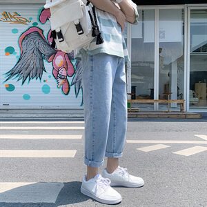 男士牛仔裤秋季韩版潮流阔腿九分直筒百搭宽松潮牌长裤子图片
