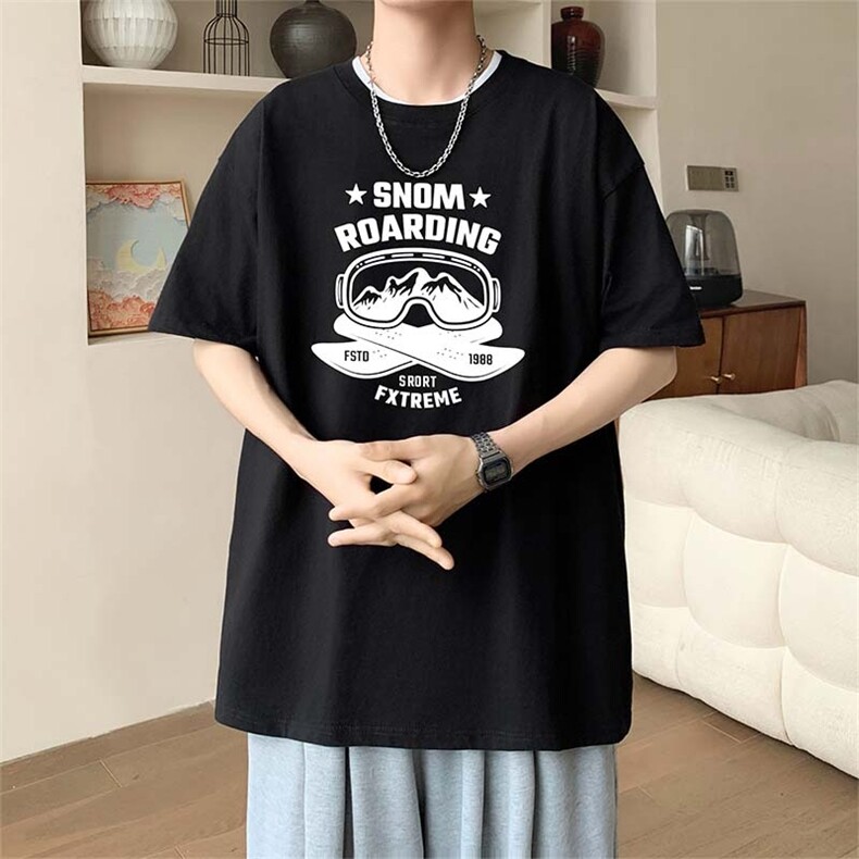 新款夏季男装纯棉短袖T恤落肩款印花时尚休闲宽松上衣,男装T恤,星座1013
