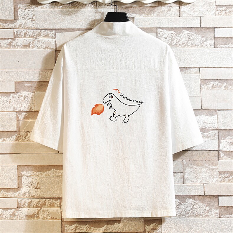 HF59040-P40风汉服男开衫外套七分袖道袍 砖墙挂拍图片