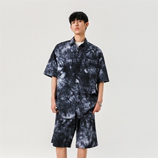 夏季港风扎染短袖男百搭宽松t恤五分裤潮牌套装A406TZ5050特P65，男装牛仔裤，星座309（原A406）