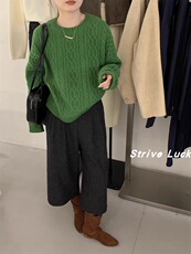 圆领麻花百搭简约时尚针织衫，女装针织衫/毛衣，思途羊绒