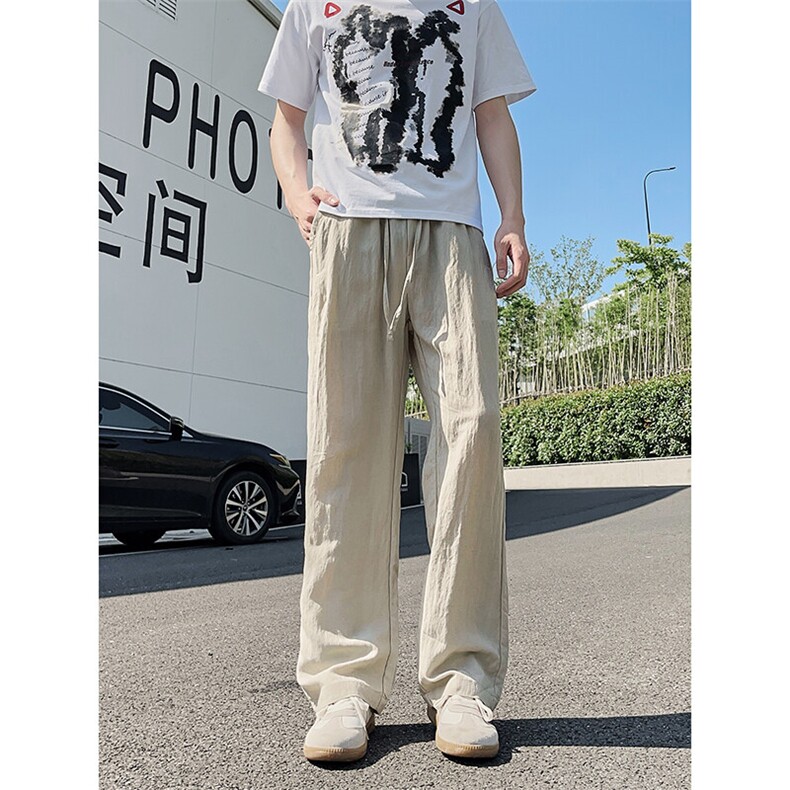 3015#-P45肌理感亚麻冰丝休闲裤男女夏季宽松速干直筒阔腿长裤,男装休闲裤,电商A178