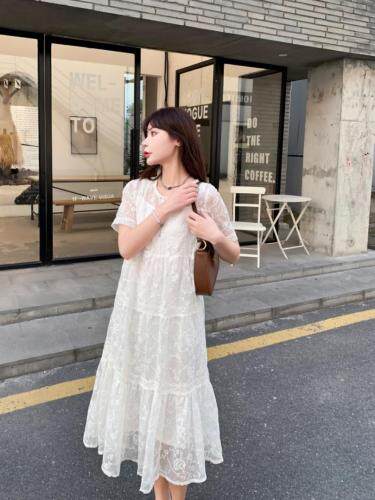 真丝绉绣花连衣裙，女装连衣裙，天使公主