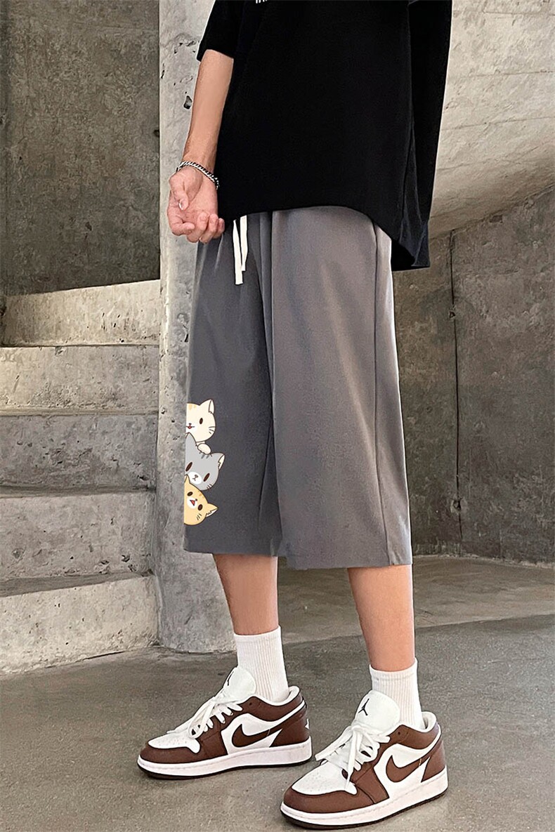 QK72164-P25冰丝七分裤男大码速干短裤男五分裤港风,男装休闲裤,电商A040