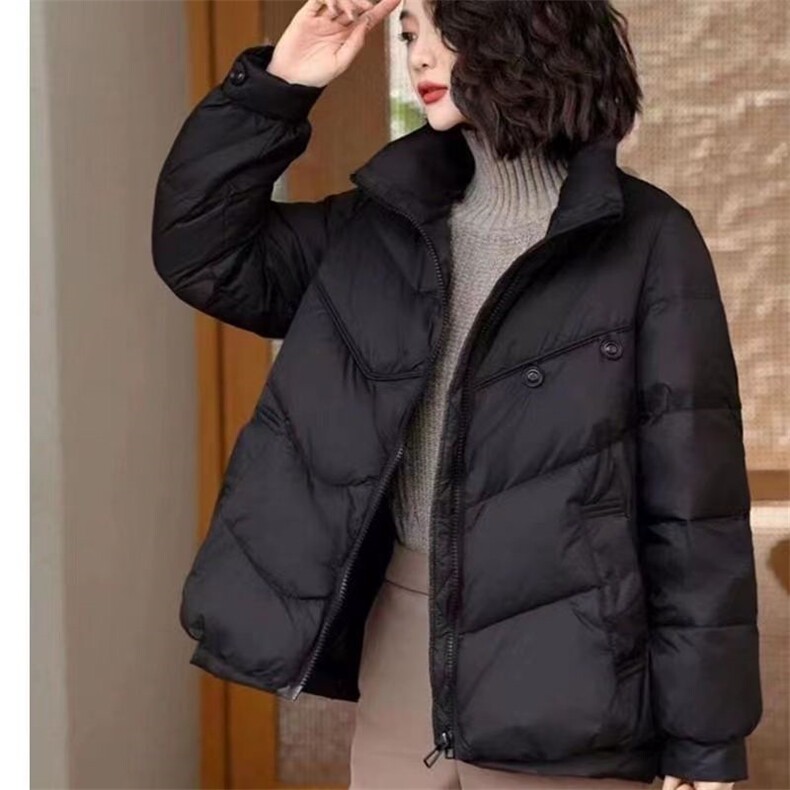 反季新款韩版宽松休闲羽绒服女短款时尚立领白鸭绒冬季两粒扣外套,女装棉衣/棉服,思沃羊绒