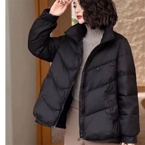 反季新款韩版宽松休闲羽绒服女短款时尚立领白鸭绒冬季两粒扣外套图片