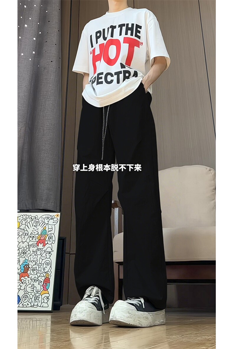 港风细格纹三杠织带褶皱设计大码M-5XL速干休闲裤CK78059P55控88,男装休闲裤,星座226-1