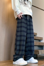 8XL-M特大码加厚毛呢料格子休闲裤宽松直筒长裤子男裤毛呢裤K946，男装休闲裤，电商D206-1