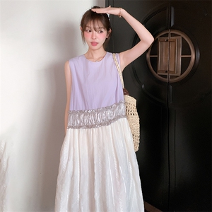 设计感拼接无袖连衣裙女2025夏季新款韩系甜美宽松小个子背心裙潮图片