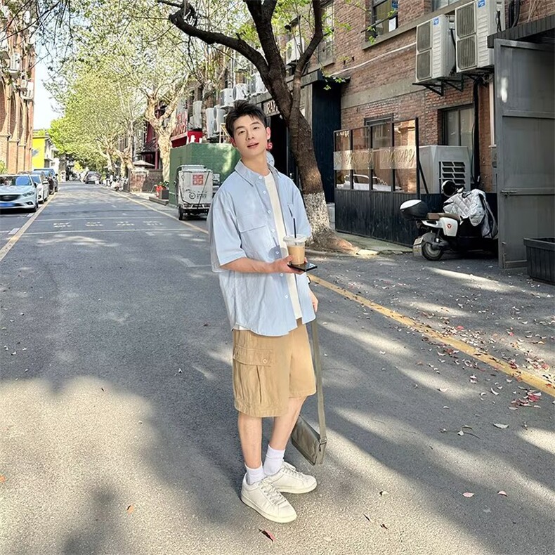 卡其多口袋工装短裤男女2025新款夏季休闲百搭五分裤宽松裤子,男装牛仔裤,星座506A
