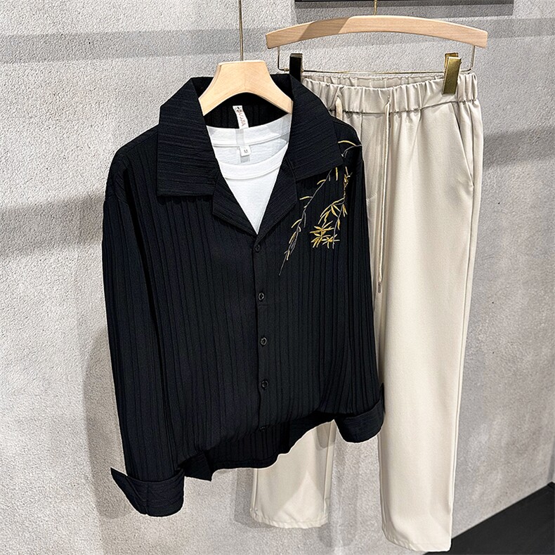 24年新款韩版潮流刺绣长袖衬衫男女宽松休闲百搭衬衣外套上衣服,男装衬衫,星座601-2