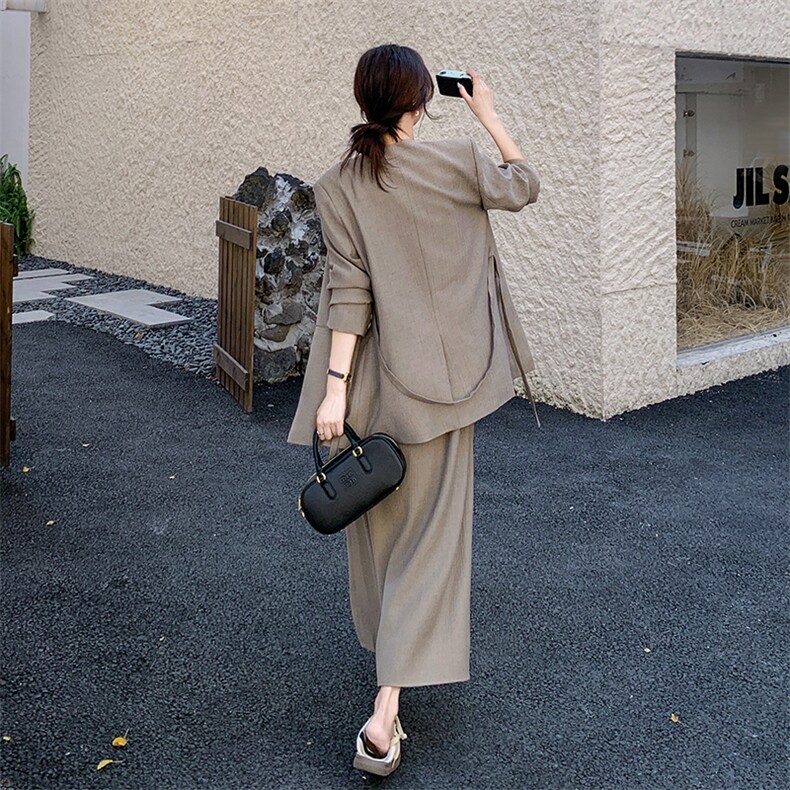 轻熟风穿搭吊带连衣裙外搭无领西装外套女春秋2025年新款长裙套装,女装套装/套裙,2C095