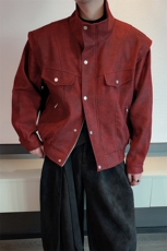 春季安可拉红立领机车夹克男痞帅假两件扎染外套夹克男JK2365P145，男装夹克，电商B267