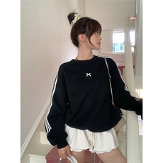 Q0228-P45三条杠蝴蝶结黑色卫衣女秋季新款上衣，女装卫衣/绒衫，星座617A-2