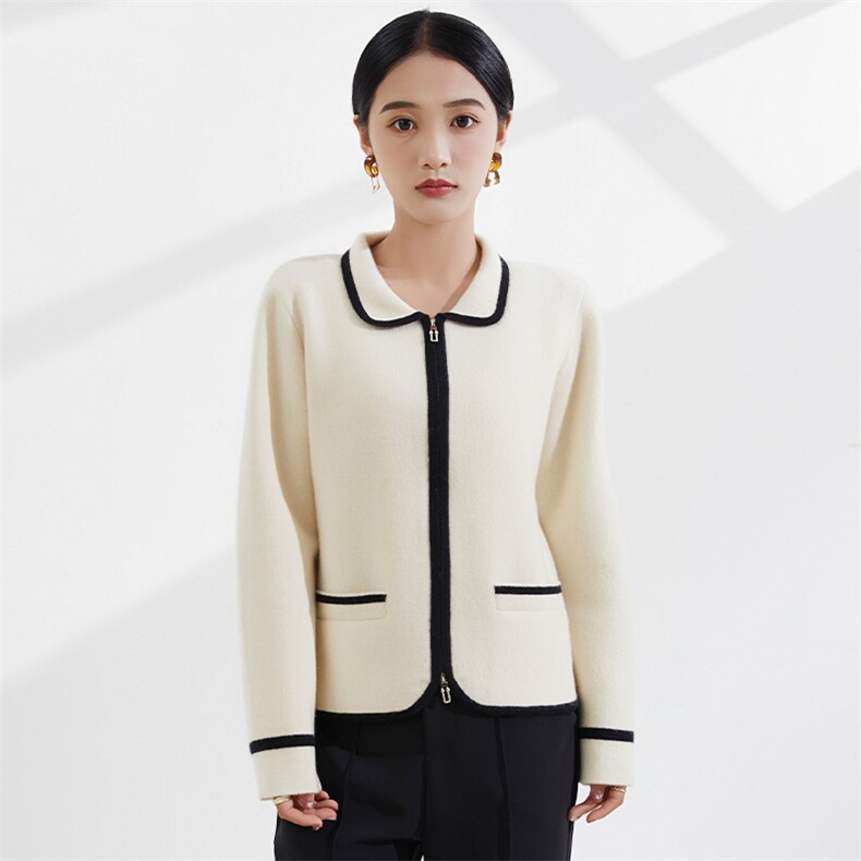 百搭时尚秋冬季新款圆领简约显瘦外穿拉链羊绒衫,女装羊绒衫,恒爱羊绒