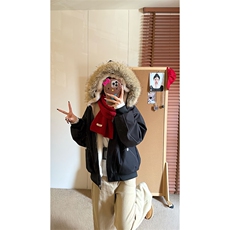 现货重磅boxy短款棉衣座山雕大毛毛领男女棉服水洗工装厚外套，男装棉衣，电商A443