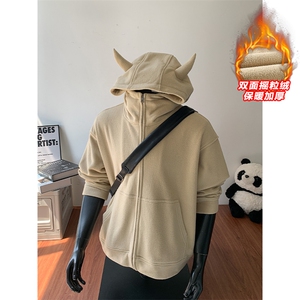 痞帅高街小恶魔双面摇粒绒350g重磅卫衣外套男W24537-特P60控108图片
