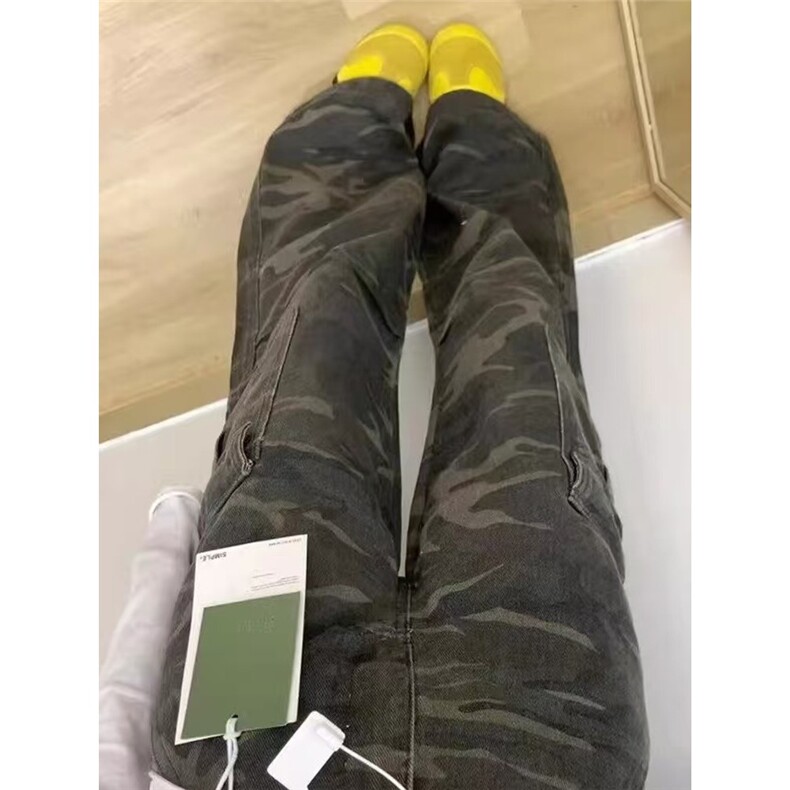 美式复古迷彩工装牛仔裤女痞帅高街直筒裤宽松微喇阔腿休闲长裤子,男装牛仔裤,星座1210-1