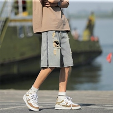黄泥牛仔短裤男韩版潮高街破洞2024夏季新款ins五分裤RK1614-P41，男装牛仔裤，星座412-3