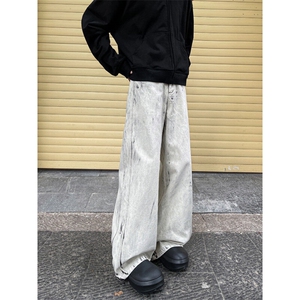 喷墨牛仔裤男直筒宽松阔腿裤美式复古高街cleanfit裤子N0886-P50图片