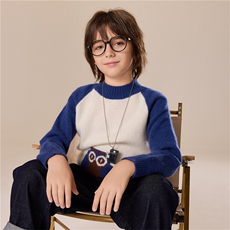 秋冬7针插肩猫头鹰图案毛衣时尚百搭通勤简约儿童羊绒衫，童装儿童羊绒衫，跳跳羊儿童羊绒衫