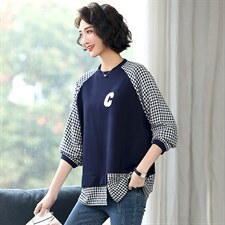 2023春装新款时尚休闲气质文艺个性减龄拼接宽松舒适卫衣，女装T恤，丽影随形
