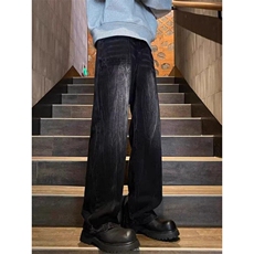 W9638-P48网图现货冰裂纹牛仔裤潮流街头宽松直筒时尚长裤裤，男装牛仔裤，星座1608-2