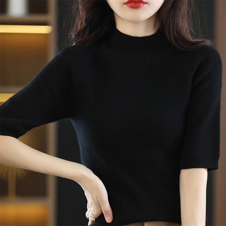 半高领毛衣女内搭2024秋新款修身显瘦中袖紧身短款图片