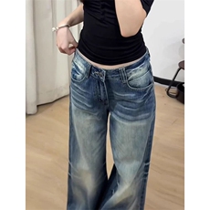 1506A/GA91300/P53女春秋季新款宽松时尚直筒牛仔裤潮，男装牛仔裤，星座1506A