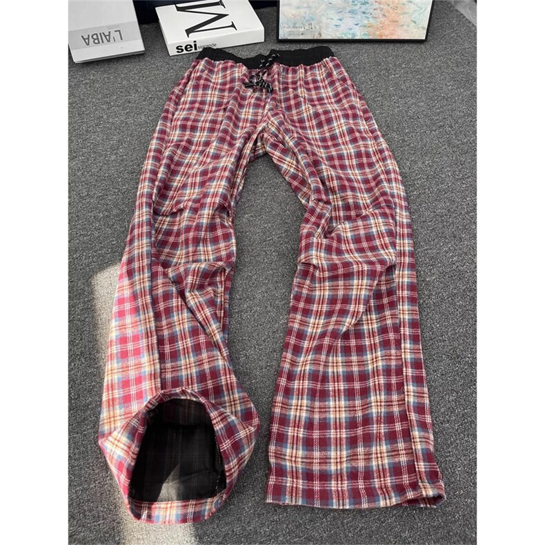 网图有货秋季美式复古褶皱直筒宽松休闲格子裤男女A870-P35,男装休闲裤,星座1505