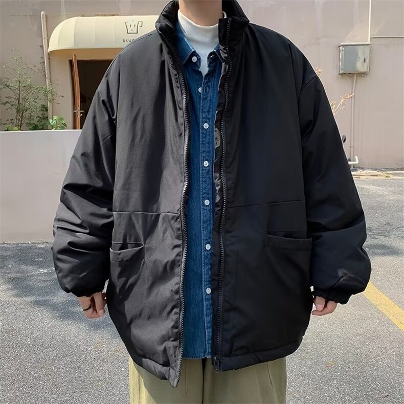 棉衣男港风潮流简约纯色2023冬季新款ins宽松百搭外套W4056-P67,男装棉衣,星座412-3