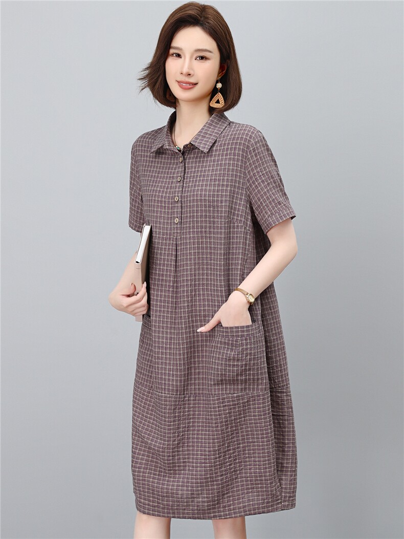 高端棉麻连衣裙女2026夏季新款宽松休闲中年妈妈薄款裙子,女装连衣裙,独衣靓