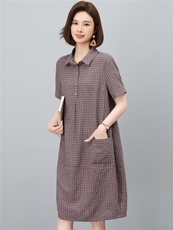 高端棉麻连衣裙女2026夏季新款宽松休闲中年妈妈薄款裙子，女装连衣裙，独衣靓