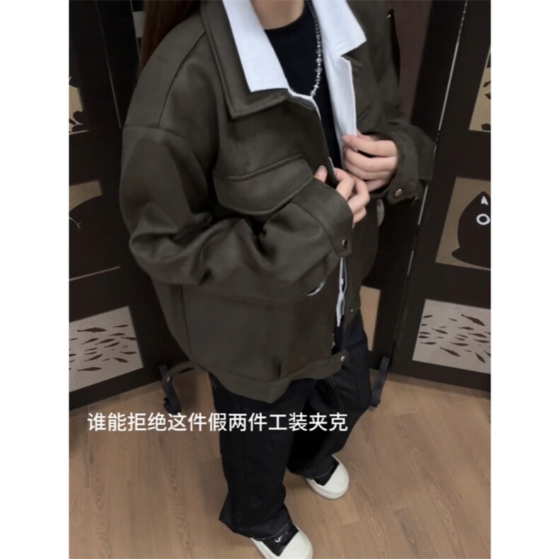 现货水洗麂皮假两件老钱风艾克夹克,男装夹克,星座910A