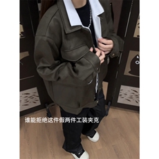 现货水洗麂皮假两件老钱风艾克夹克，男装夹克，星座910A