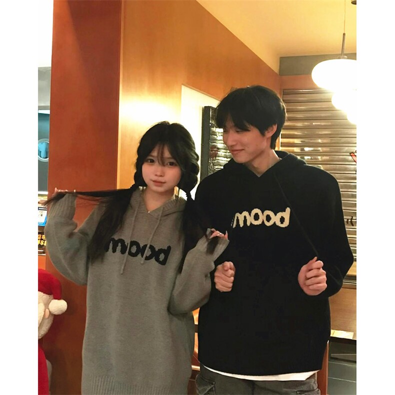 潮连帽毛衣字母装秋冬季美式复古宽松休闲针织衫男外套 MY202图片