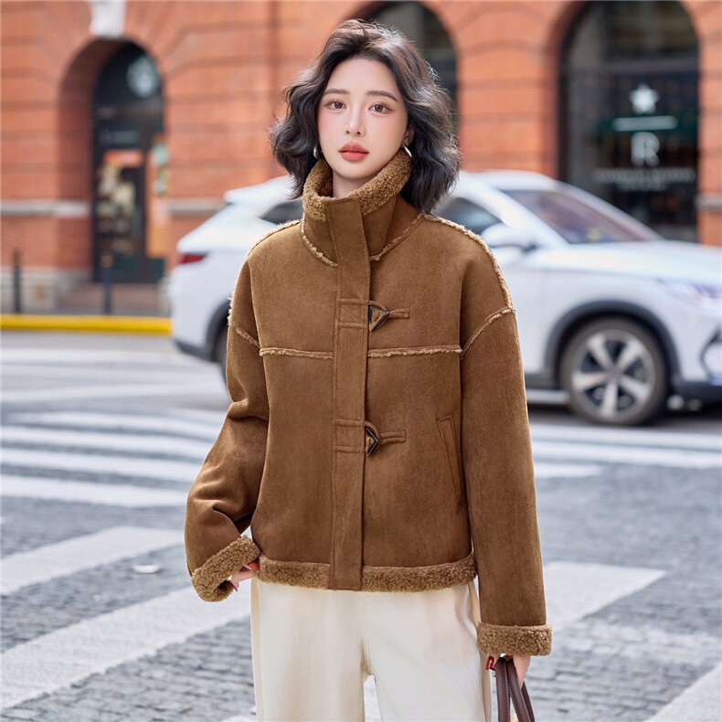 2025年冬季新款时尚鹿皮绒皮毛一体知外套女,女装短外套,沁沁公主