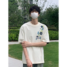 万针全刺绣解构设计260克重磅双纱纯棉高品质美式高街短袖T恤特39，男装T恤，电商A486