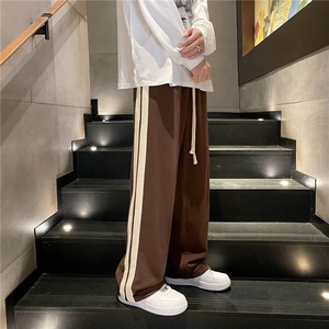 抽绳慵懒阔腿裤男秋款垂感休闲卫裤ins潮牌条纹运动长裤ZK45-p35图片